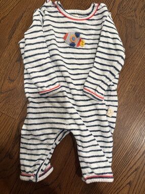 Navy & White Striped Baby Footie with Rocket Ship